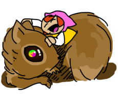 Erin cuddles into Foliana, by Brack