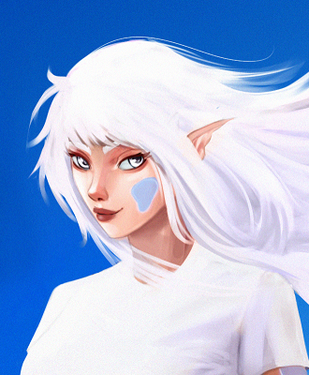 Silvenia's portrait, cutout from bigger picture of her and her little cat, commissioned by Linu.