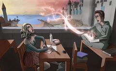 Pisces and Ceria studying at Wistram