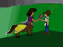 Palt handing Erin a flower (color)