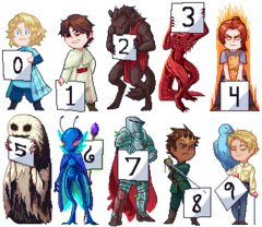 Sheet of sprites: Ceria, Pisces, Krshia, Dungeon-dweller Drake, Erin Skinner, Xrn, Rabbiteater, Raelt, Laken